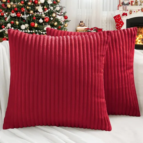 Miniatura 16 de Simmore Juego de 2 fundas de almohada decorativas de 16 x 16 pulgadas, fundas de almohada de franela de felpa suave de doble cara para sofá sala