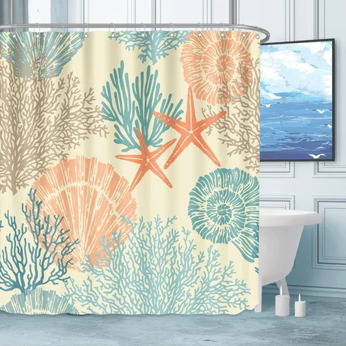 Miniatura 19 de Tritard Cortina de ducha pequeña de 36 x 72 pulgadas, tamaño medio, cortinas de ducha de tela impermeable náutica costera para baño, cortina de baño