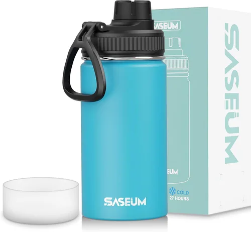 Miniatura 27 de SASEUM Botella de agua de acero inoxidable de 12 onzas, botella aislada sin BPA con tapa de boquilla a prueba de fugas, botella de metal de boca