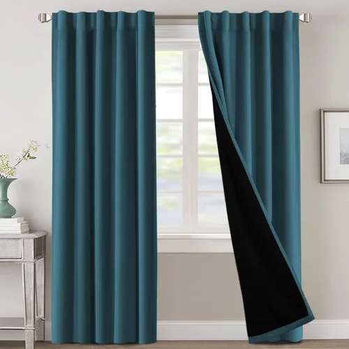 Miniatura 92 de H.VERSAILTEX Cortinas 100% opacas para dormitorio con forro negro, cortinas de oscurecimiento de habitación completa, con aislamiento térmico