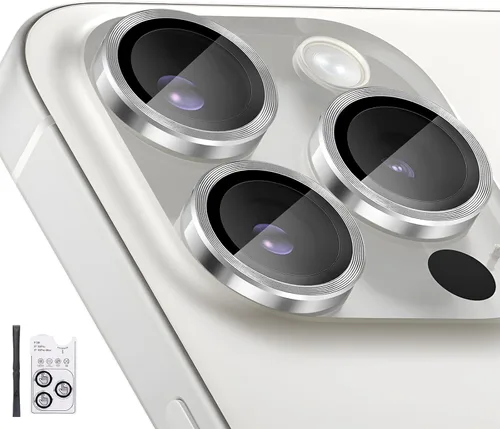 Miniatura 8 de Protector de lente de cámara para iPhone 16 Pro/iPhone 16 Pro Max, protector de lente de anillo de cámara de vidrio templado individual con bandeja