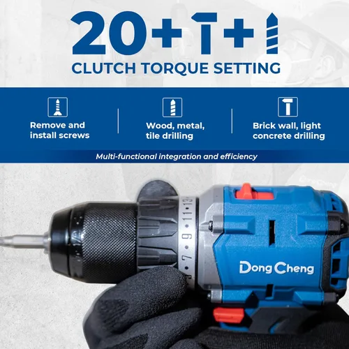 Miniatura 3 de Dong Cheng Taladro de impacto resistente sin escobillas de 20 V, 531 pulgadas, con batería de 2 x 2.0 Ah, portabrocas de metal sin llave de 1/2