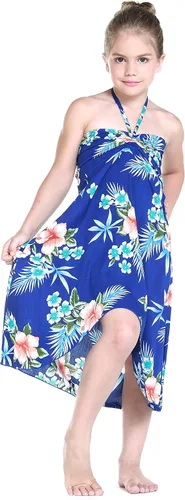 Miniatura 5 de Vestido halter hawaiano para niña en rojo hibisco