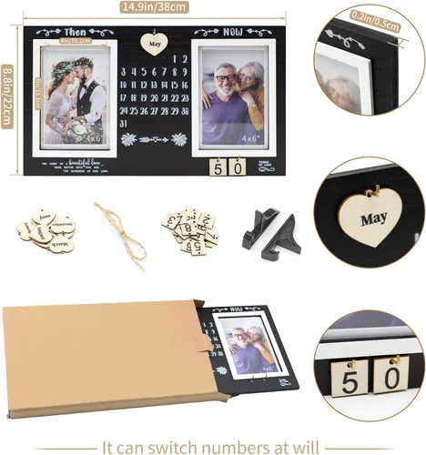 Miniatura 4 de Marco de fotos de madera para aniversario de bricolaje: el regalo conmemorativo de entonces y ahora cuenta con placas de madera intercambiables