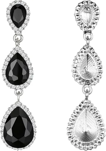 Miniatura 119 de EleQueen Pendientes de cristal austriaco en tono dorado para mujer, forma de pera de 2.5 pulgadas, color esmeralda