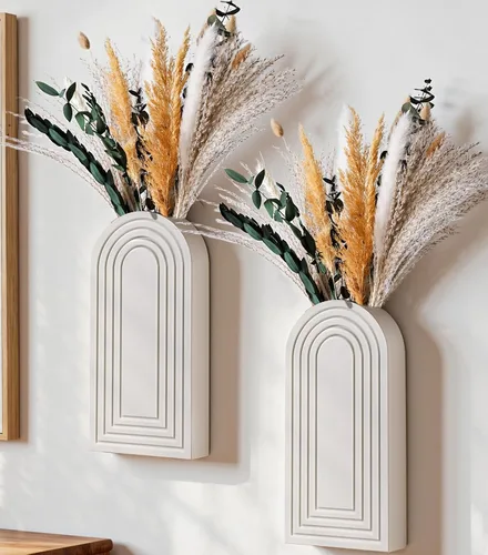 Miniatura 16 de DREAMLOOM Paquete de 2 jarrones de pared de madera con plantas artificiales de eucalipto, macetas para colgar en la pared, estilo bohemio y moderno