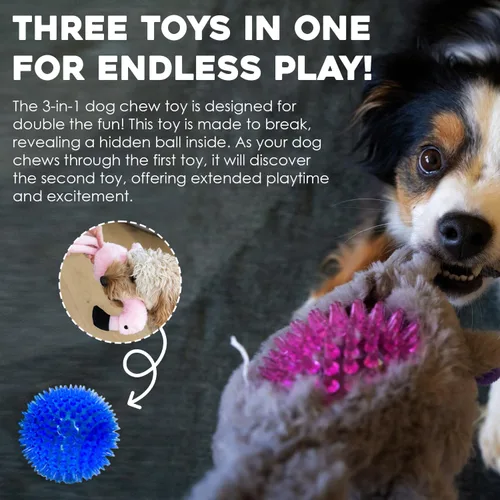 Miniatura 2 de Flourish Pets Juguete Masticable Multicapa 3 en 1 para Perros Activos Juguetes para Perros con Exterior de Tela Suave de Doble Costura No Tóxico