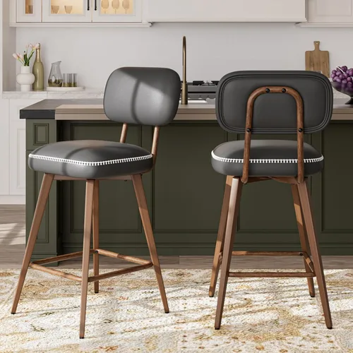 Miniatura 20 de MALOL 26“ PU Leather Swivel Bar Stools Set of 2, Mid Century Counter Height Bar Chairs with Low Back and Metal Legs, Modern Bar Stool Chair for