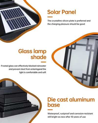 Miniatura 2 de Luz LED Solar para Poste Exterior, Lámpara de Tapa de Poste de Cerca de Aluminio con Control Remoto Regulable, Luces de Pilar Solar IP65 Negro