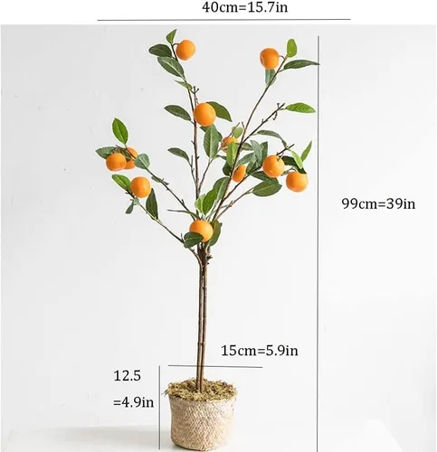 Miniatura 2 de LIOONS Árbol artificial realista de limón, naranja, árbol artificial de simulación, plantas artificiales de suelo, árbol de imitación grande