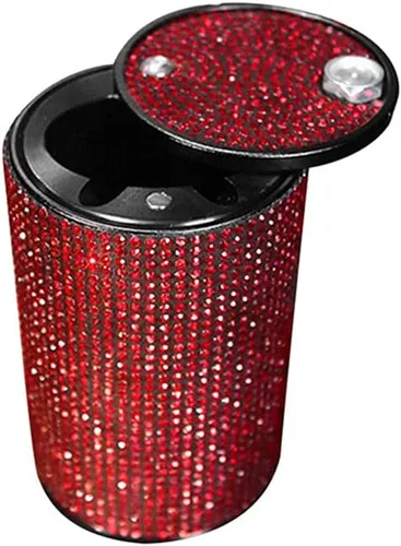 Miniatura 11 de Cenicero portátil con tapa, a prueba de olores, cenicero de automóvil de diamantes de cristal para mujeres, mini bote de basura ideal para Negro