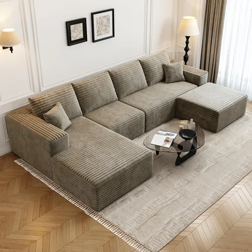 Miniatura 31 de Sofá seccional modular Cloud de 107.5 pulgadas con 1 otomana, sofás tapizados modernos minimalistas, cómodo sofá en forma de U para sala de estar