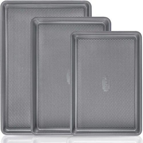 Miniatura 14 de HONGBAKE Juego de 3 bandejas antiadherentes de cerámica para horno, no tóxicas de medio cuarto/gelatina con textura de diamante, bandejas