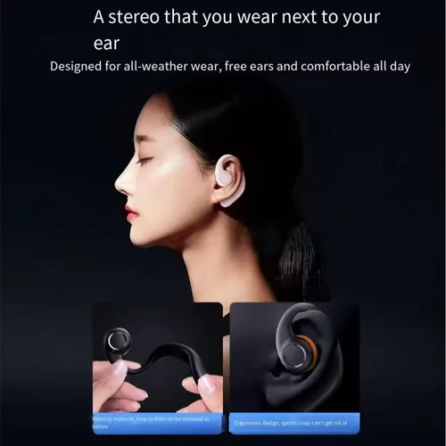 Miniatura 5 de Auriculares abiertos inalámbricos Bluetooth 5.3 conducción de aire en los oídos, IPX5 impermeables para deportes, micrófonos de llamada clara, Negro