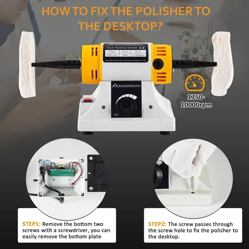 Miniatura 4 de BAOSHISHAN Máquina pulidora eléctrica de sobremesa Pulidora de búfer de 4 pulgadas Velocidad variable resistente 320 W (220 V)