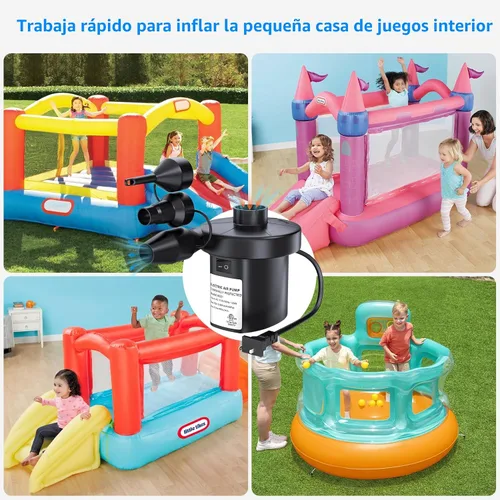 Miniatura 3 de PULIDIKI Bomba de aire eléctrica para inflables, bomba de colchón de aire con 3 boquillas, inflador, deflador, bomba de aire rápida para colchones