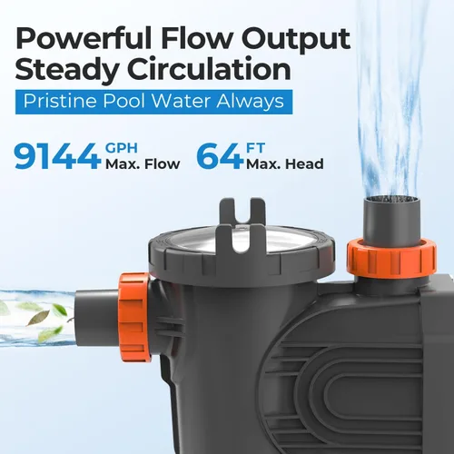 Miniatura 2 de Bombas de piscina de velocidad variable de 1.8 HP, bomba de piscina autocebante para sobre el suelo/enterrada de 9114 GPH con temporizador 220-240V