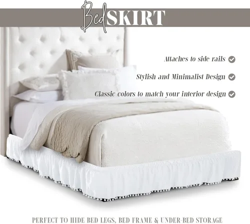Miniatura 6 de Elegant Comfort Ella Collection - Falda de cama con pompones, 16 pulgadas de caída, 1500 hilos de calidad egipcia, elástico envolvente para una