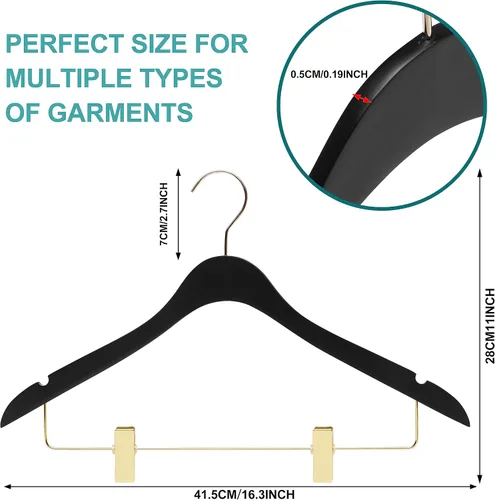 Miniatura 5 de 20 perchas ultra finas de lujo de 16.5 pulgadas para faldas de madera negra que ahorran espacio, gancho giratorio de 360 grados, lo mejor