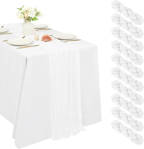Miniatura 9 de 10 piezas de camino de mesa de estopilla en azul bebé 10 pies, camino de mesa de gasa para recepción de boda, despedida de soltera, fiesta