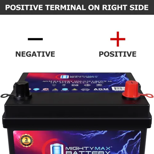 Miniatura 3 de Batería Mighty Max Battery MM-G35 de Arranque y Parada para Coche BCI Grupo Tamaño 35 12V 55Ah, 100RC, 650 CCA Batería de Coche AGM Recargable