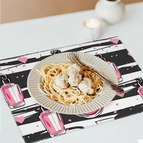 Miniatura 6 de Make Up Theme Pattern with Perfume Placemats Set of 6 Resistant Table Mats Washable Place Mats for Dinner Party Table Decoration