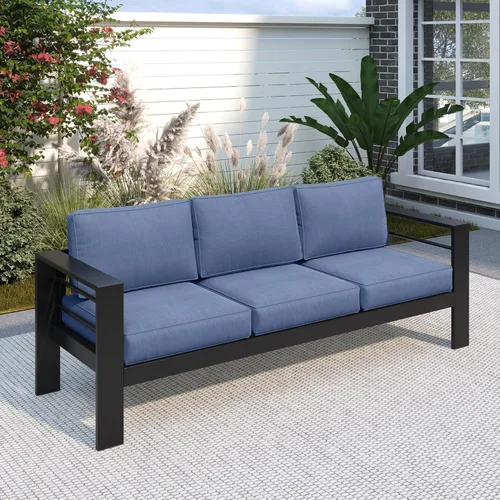 Miniatura 19 de Solaste Aluminum Patio Sofa with Coffee Table,3 PCS Patio Furniture Set with Cushions, All-Weather Outdoor Sofa for Balcony, Deck, Backyard, Porch