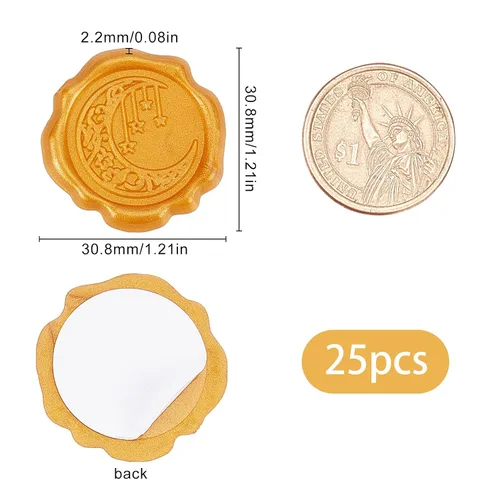 Miniatura 2 de CRASPIRE Calcomanías adhesivas para sellar cera, 25 unidades, estrellas de luna, sellos de cera autoadhesivos, calcomanías decorativas