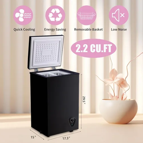 Miniatura 4 de Congelador de pecho pequeño WANAI de 2.2 pies cúbicos Mini congelador independiente de puerta superior congelador ajustable 7 termostato y cesta