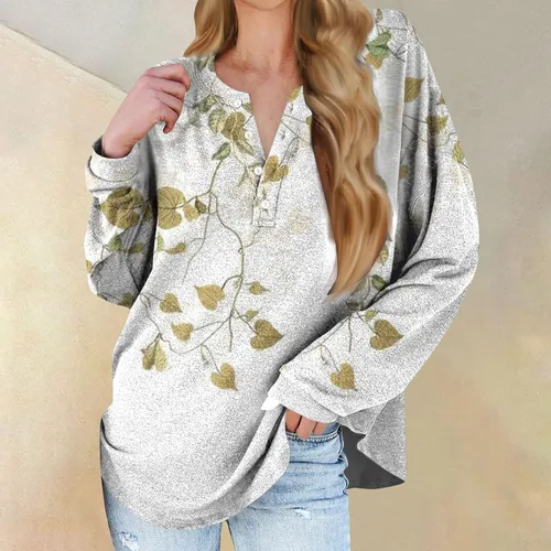 Miniatura 2 de FlekmanArt Sudaderas con estampado de cuello en V para mujer, de manga larga, con botones, para ocultar el vientre