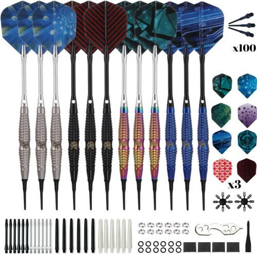 Miniatura 8 de Shot Taker Co. - Juego de dardos de punta suave, 12 piezas con 100 puntas de dardos adicionales, 24 protectores de vuelo y llave para tablero