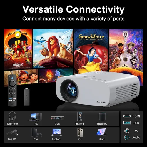 Miniatura 11 de Proyector con WiFi y Bluetooth, pericat 4K compatible con proyector nativo 1080P, proyector portátil de cine al aire libre para cine en casa, mini