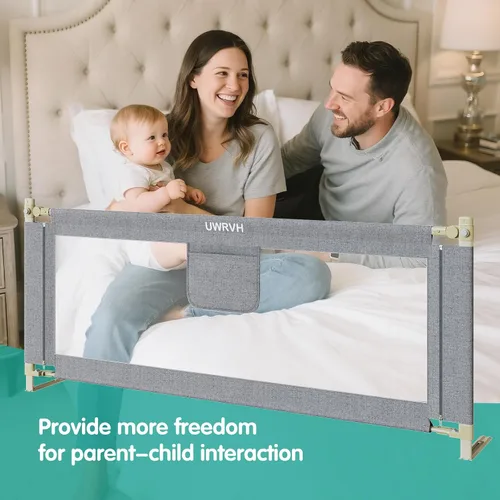 Miniatura 7 de Rieles de cama para niños pequeños, rieles de cama para bebé, protector de cama de altura ajustable con bloqueo de seguridad para niños, ajuste