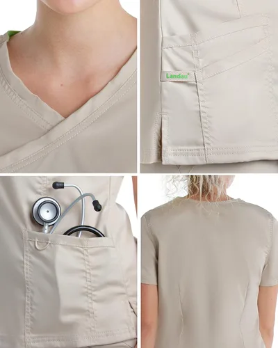 Miniatura 4 de Landau Proflex 4161 - Camiseta médica elástica con 3 bolsillos para mujer, Rojo True
