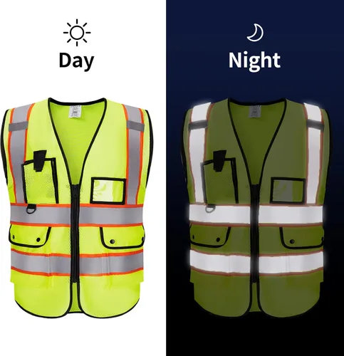 Miniatura 3 de Chaleco Reflectante Clase 2 de Seguridad ANSI con Bolsillos y Cremallera de Alta Visibilidad Uniforme de Construcción K-amarillo-1pack-personalizado