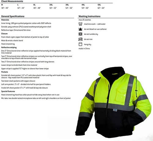 Miniatura 7 de Pyramex RJ32 Series Waterproof Hi-Vis Orange Lime Bomber Jacket with Quilted Lining - Size Large verde lima (Hi Vis Lime)