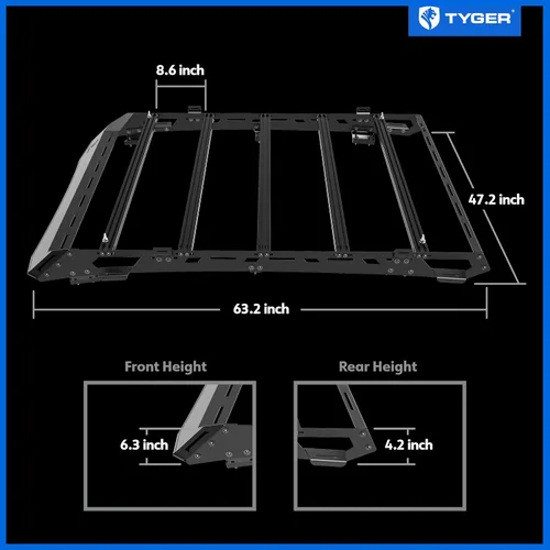 Miniatura 8 de Tyger Auto TG-RR1T33028 - Barra de techo compatible con Toyota Tacoma de doble cabina 2005-2023 Almacenamiento superior para equipo de exterior