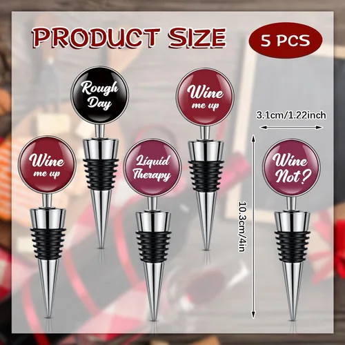 Miniatura 2 de Therwen Juego de 5 divertidos tapones para botellas de vino, accesorios de regalo para mujeres y hombres, tapa de salida de vino con frases