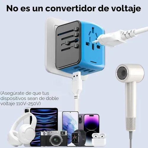 Miniatura 3 de JMFONE Adaptador de viaje universal con 4 puertos USB C/A y salidas de CA, adaptador de enchufe de alimentación internacional todo en uno para todos