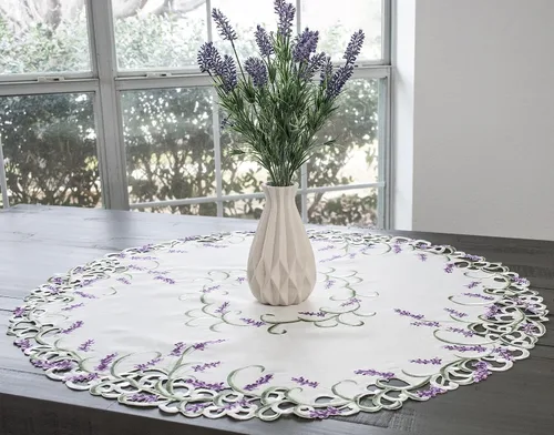 Miniatura 2 de Mantel grande bordado morado lavanda lila, mantel pequeño, mantel redondo (33 pulgadas, redondo)