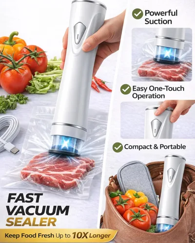 Miniatura 2 de Sellador al vacío de mano para alimentos con tanque de agua visible, potente máquina selladora al vacío compacta con 30 bolsas de vacío
