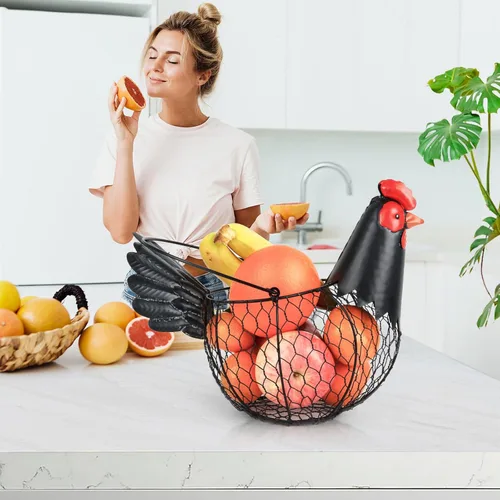 Miniatura 8 de Cesta de huevos de pollo, cestas colectoras de huevos, cesta de alambre metálico para huevos con asa, decoración de pollo de estilo granja, cuenco