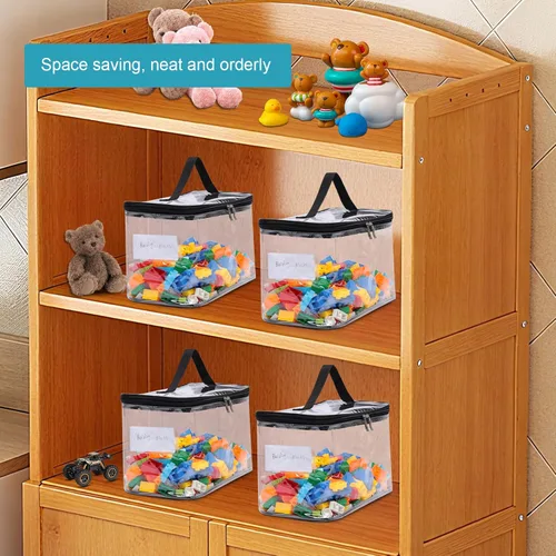 Miniatura 6 de Paquete de 4 bolsas de almacenamiento grandes transparentes para juguetes con etiqueta de nombre, funda organizadora de juguetes de PVC impermeable