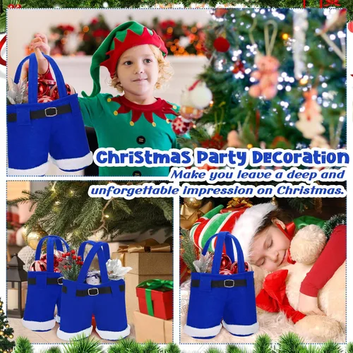 Miniatura 6 de Aliceset 24 Bolsas de Dulces de Navidad con Asa, Bolsas de Regalo con Diseño de Pantalones de Santa, Canasta de Golosinas Navideñas, Portavinos