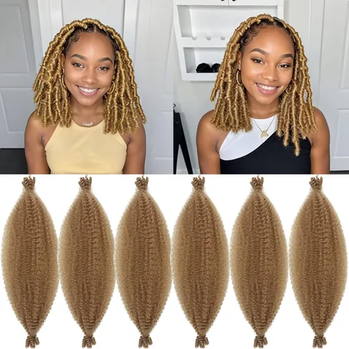 Miniatura 17 de Marley Twist - Cabello trenzado marrón Spring Twist de 18 pulgadas, cabello Marley para rastas suaves de imitación mariposa, cabello trenzado rizado