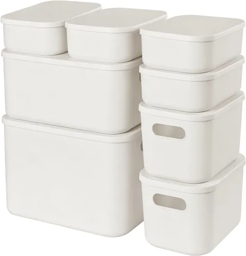 Miniatura 15 de ANMINY 12 contenedores de plástico con tapas, grandes cajas de almacenamiento blancas para organización, cestas de almacenamiento de plástico