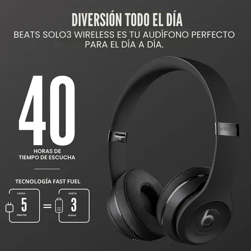 Miniatura 5 de Beats Solo3 - auriculares inalámbricos supraaurales - Chip de auriculares Apple W1, Bluetooth clase 1, 40 horas de tiempo de escucha, micrófono Negro