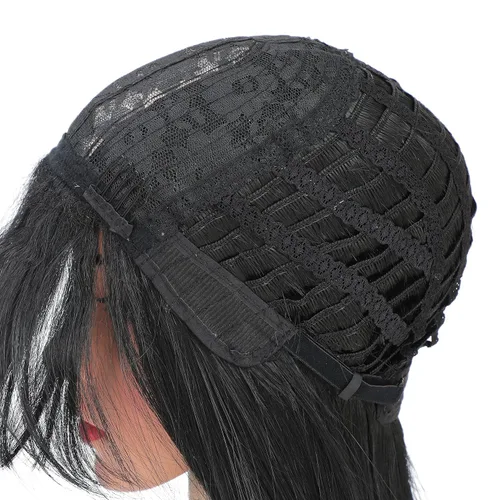 Miniatura 6 de SWACC Peluca larga y rizada ondulada con flequillo peluca de pelo sintético para mujeres con gorra de peluca (negro)