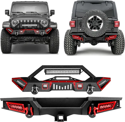 Parachoques delantero y trasero JL 2020, parachoques delantero y trasero BESTZHEYU compatible con cabrestante y parachoques traseros Wrangler JL