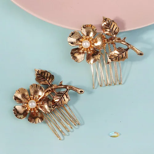 Miniatura 5 de 2 peines laterales dorados pequeños para mujer, decoración de boda, pinzas de metal retro con perlas de metal, pinzas de cristal para novia